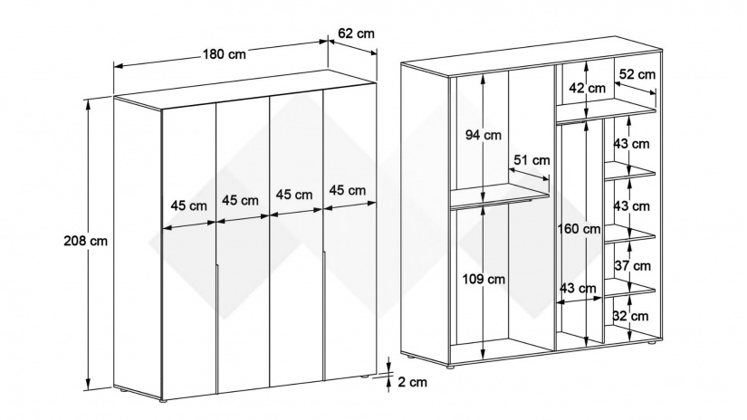 Гардероб Огняна четирикрилни орех осло - изглед 3