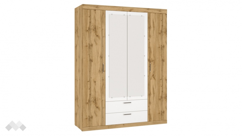 Гардероб Моник четирикрилни златен дъб с бяло - изглед 2