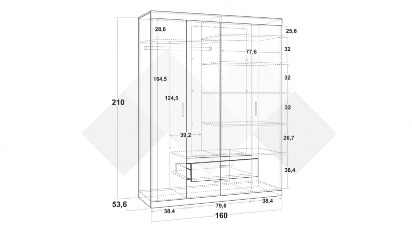 Гардероб Моник четирикрилни златен дъб с бяло - изглед 3