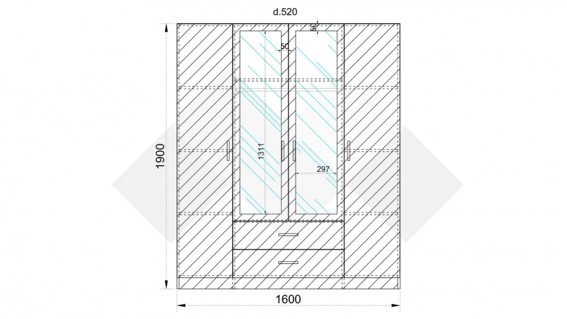 Гардероб Шайн четирикрилни бял гланц с бяло - изглед 3 - МебелМаг Гардероб Шайн четирикрилни бял гланц с бяло - изглед 3