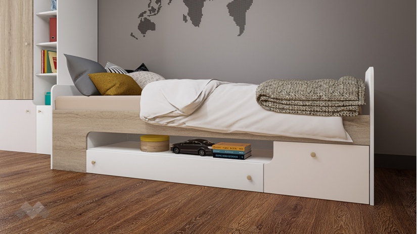 Детски спален комплект Роуз с включен матрак Бонел 90/200 бяло гладко, златно розово и сонома - изглед 3