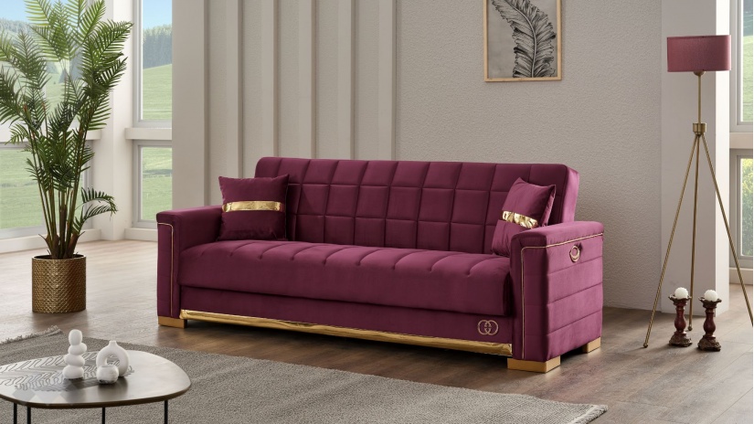 Диван Агра триместни бордо - изглед 1 - МебелМаг Диван Агра триместни бордо - изглед 1