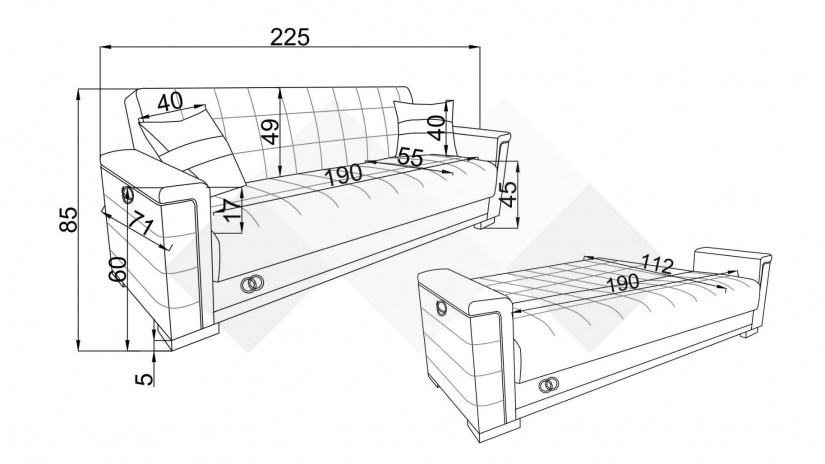 Диван Агра триместни сив - изглед 5 - МебелМаг Диван Агра триместни сив - изглед 5
