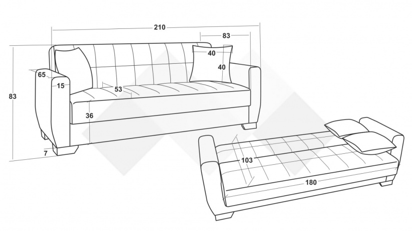 Диван Барато триместни бордо - изглед 5