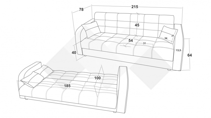 Диван Бари триместни бежов с кафяво - изглед 4 - МебелМаг Диван Бари триместни бежов с кафяво - изглед 4
