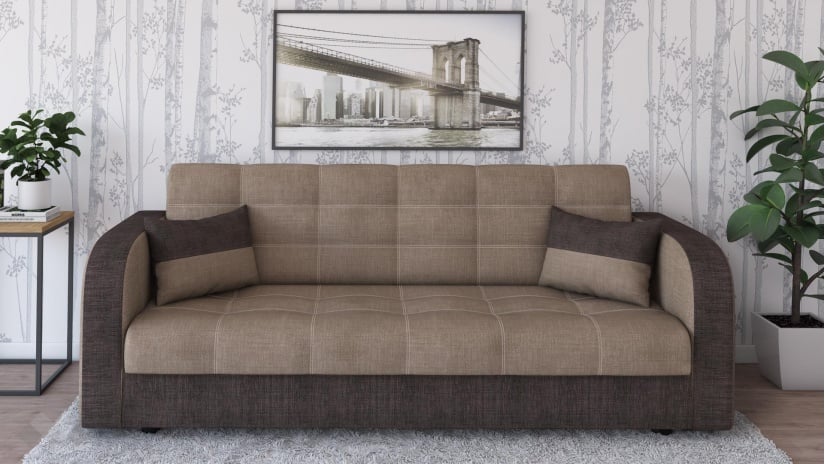 Диван Бари триместни бежов с кафяво - изглед 1 - МебелМаг Диван Бари триместни бежов с кафяво - изглед 1