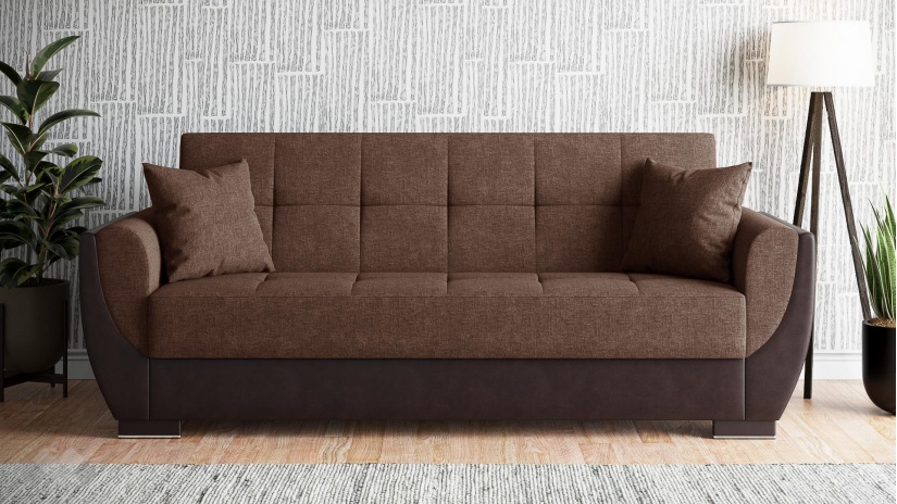 Диван Беланот триместни кафяв с кафява кожа - изглед 2 - МебелМаг Диван Беланот триместни кафяв с кафява кожа - изглед 2