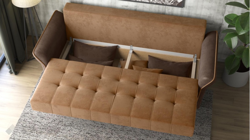 Диван Бени триместни кафяв със светло кафяво - изглед 3 - МебелМаг Диван Бени триместни кафяв със светло кафяво - изглед 3