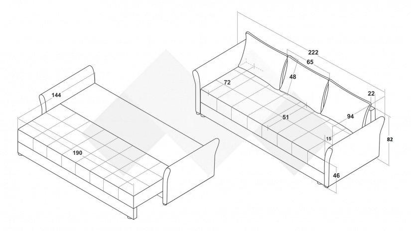 Диван Бени триместни кафяв със светло кафяво - изглед 6 - МебелМаг Диван Бени триместни кафяв със светло кафяво - изглед 6