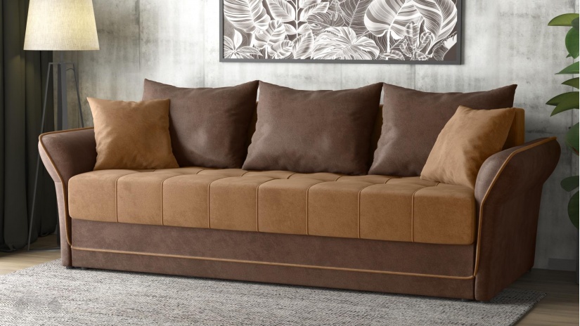 Диван Бени триместни кафяв със светло кафяво - изглед 1 - МебелМаг Диван Бени триместни кафяв със светло кафяво - изглед 1