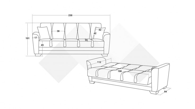 Диван Бургос триместни горчица с кафяво - изглед 5