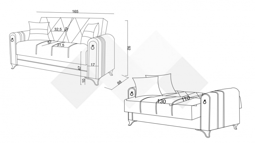 Диван Клара двуместни сив - изглед 4 - МебелМаг Диван Клара двуместни сив - изглед 4