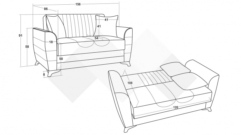 Диван Ялта двуместни кафяв с бежово - изглед 5 - МебелМаг Диван Ялта двуместни кафяв с бежово - изглед 5