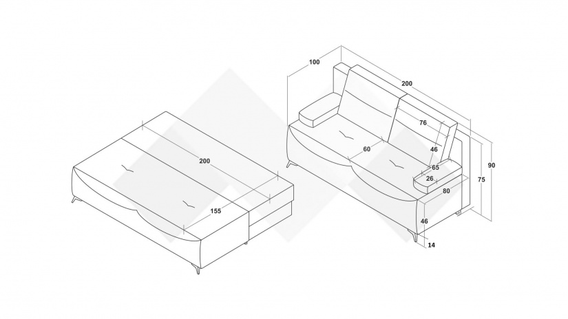 Диван Гретан триместни сив - изглед 6