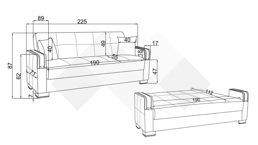 Диван Малатия триместни черен - изглед 5 - МебелМаг Диван Малатия триместни черен - изглед 5