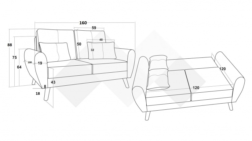 Диван Мерива двуместни зелен - изглед 4