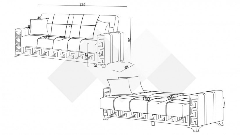 Диван Сабина триместни бордо - изглед 4