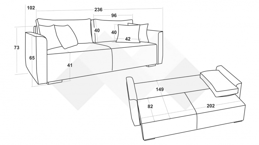 Диван Типо триместни сив - изглед 6