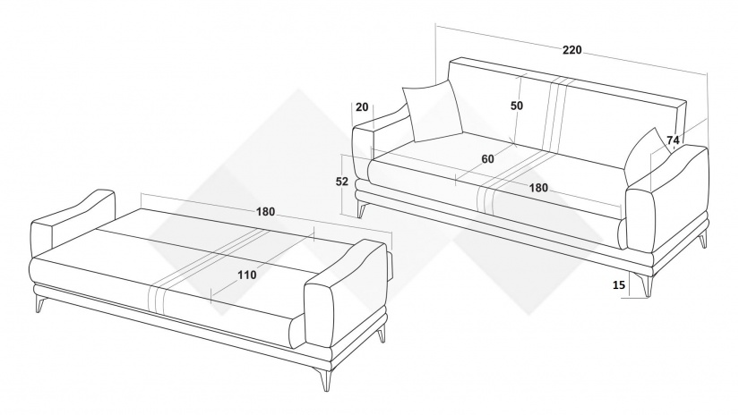 Диван Арелис триместни кафяв - изглед 5