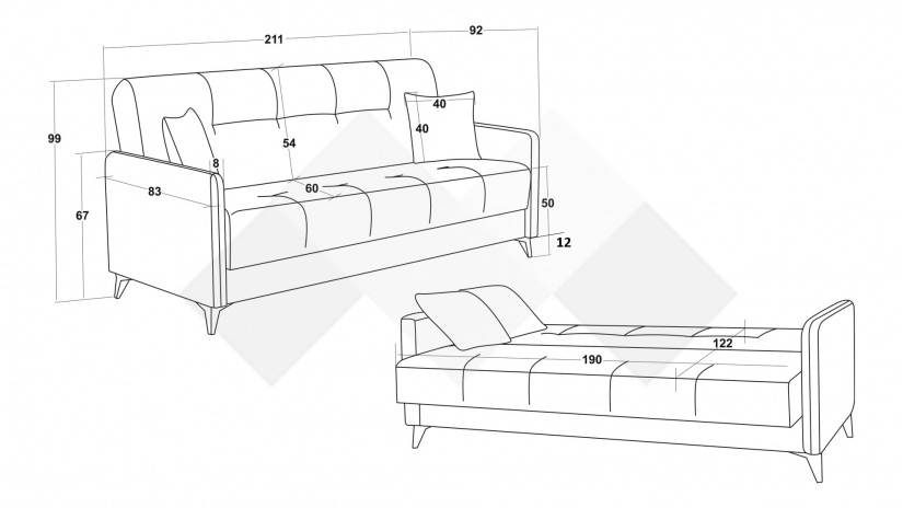 Диван Басел Покет триместни графит - изглед 6 - МебелМаг Диван Басел Покет триместни графит - изглед 6
