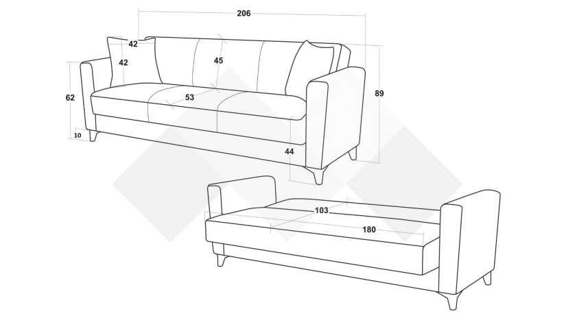 Диван Долче триместни бордо с черно - изглед 5
