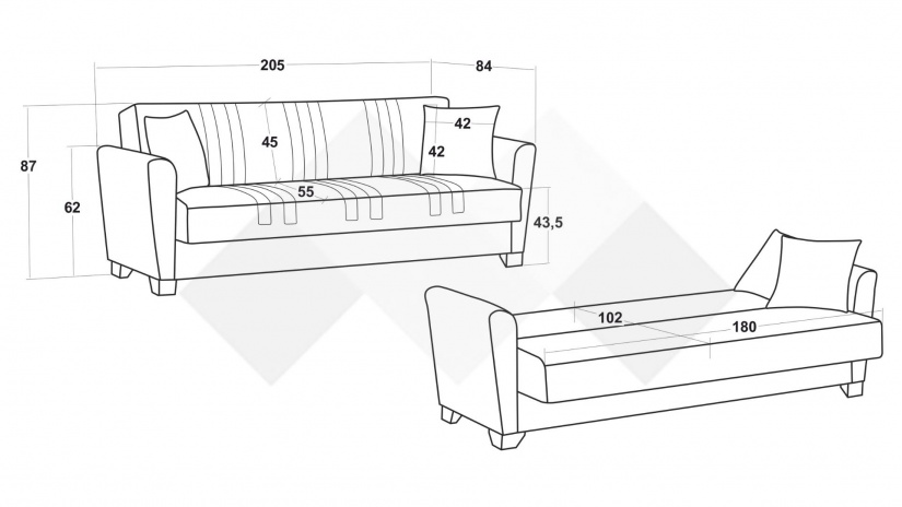Диван Джина триместни деним - изглед 5 - МебелМаг Диван Джина триместни деним - изглед 5