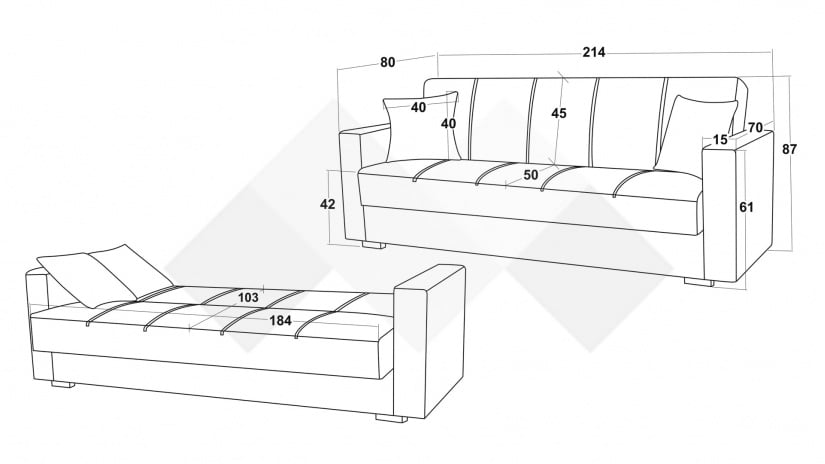 Диван Фиорина триместни зелен - изглед 6