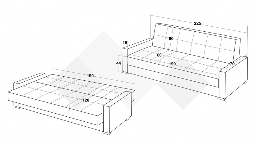 Диван Канзас триместни бордо - изглед 5
