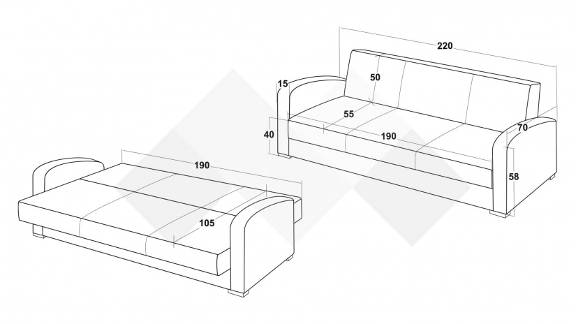Диван Кони триместни кафяв - изглед 5