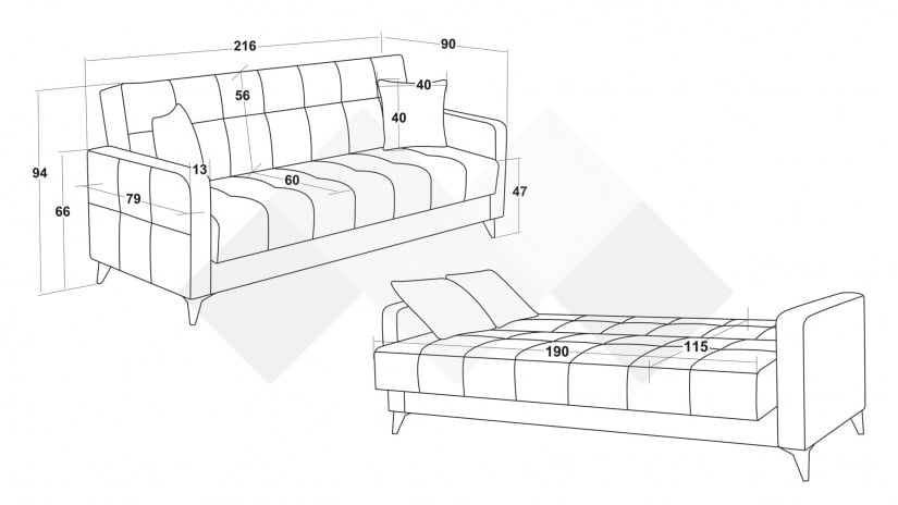Диван Ламина триместни графит - изглед 6