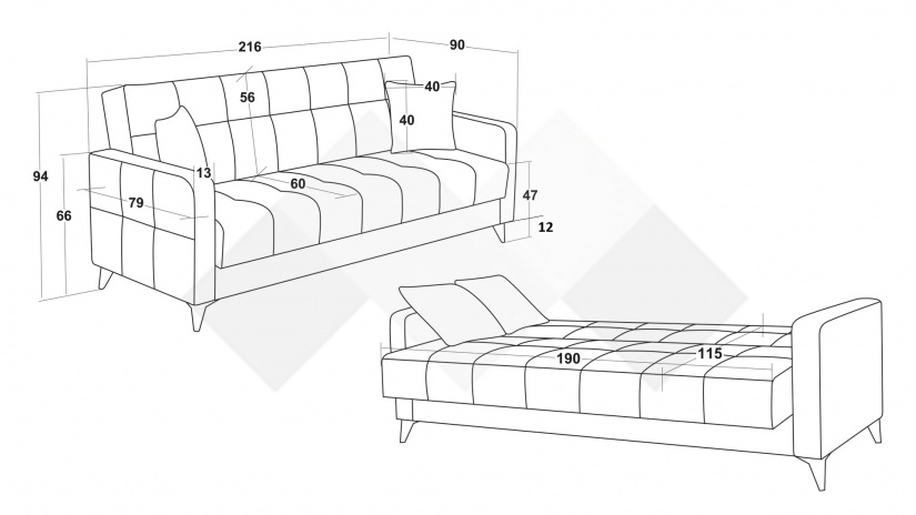 Диван Ламина триместни кафяв - изглед 6
