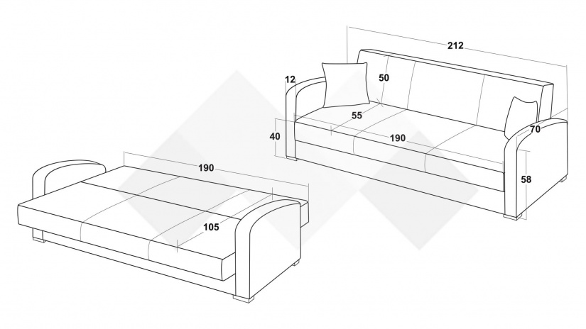 Диван Мартина триместни сив - изглед 5 - МебелМаг Диван Мартина триместни сив - изглед 5