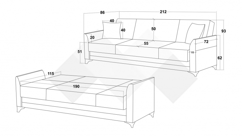 Диван Сафо триместни кафяв - изглед 5 - МебелМаг Диван Сафо триместни кафяв - изглед 5