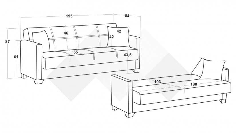 Диван Сандра триместни бежов - изглед 5 - МебелМаг Диван Сандра триместни бежов - изглед 5