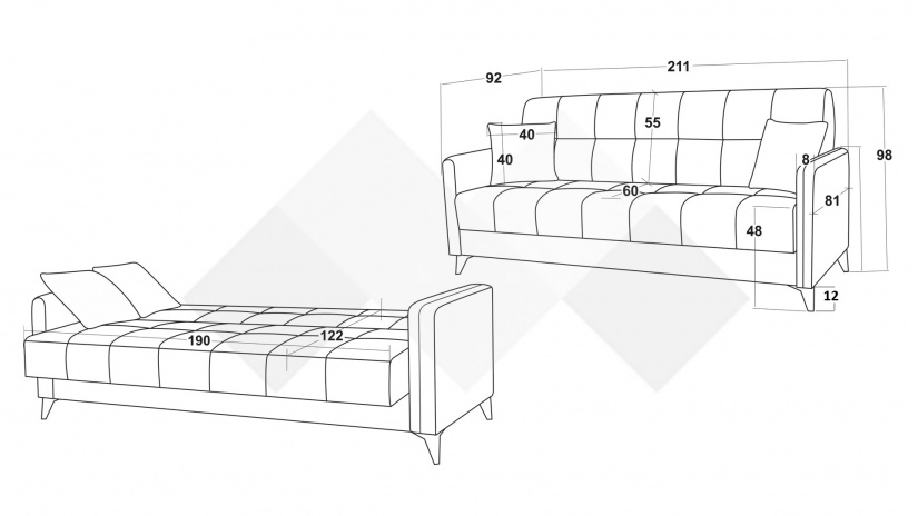 Диван Санти триместни графит - изглед 6 - МебелМаг Диван Санти триместни графит - изглед 6
