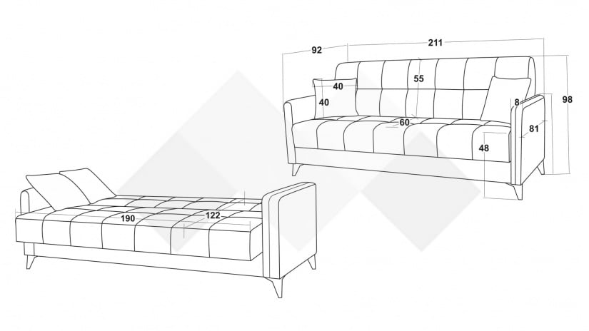 Диван Санти триместни графит - изглед 6