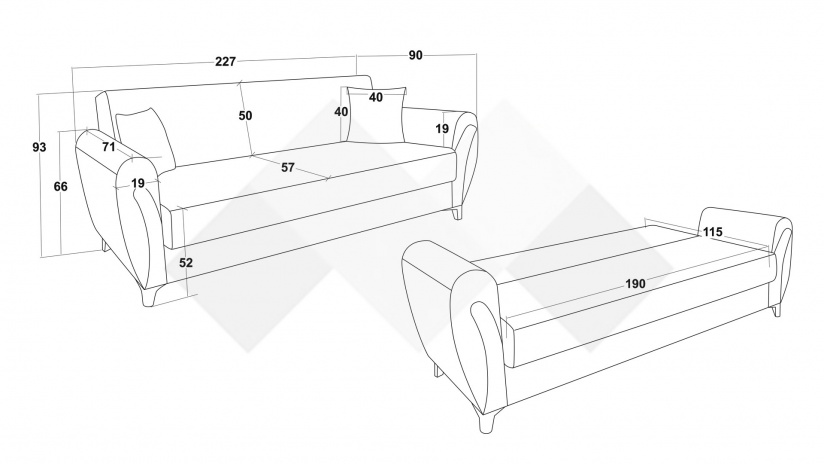 Диван Серен триместни кафяв - изглед 5 - МебелМаг Диван Серен триместни кафяв - изглед 5