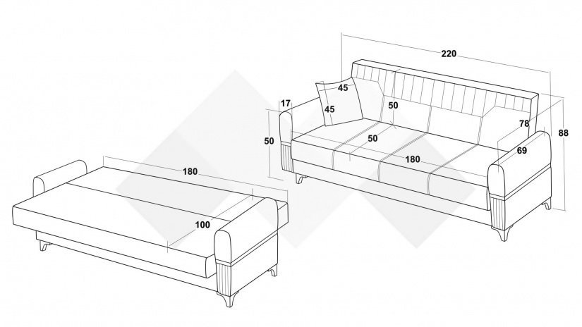 Диван Верино триместни червен - изглед 5