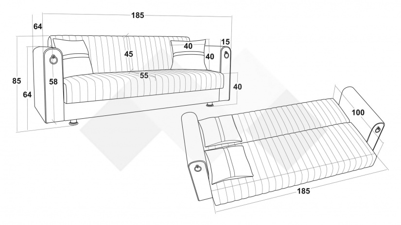 Диван Ваяна триместни сив - изглед 6