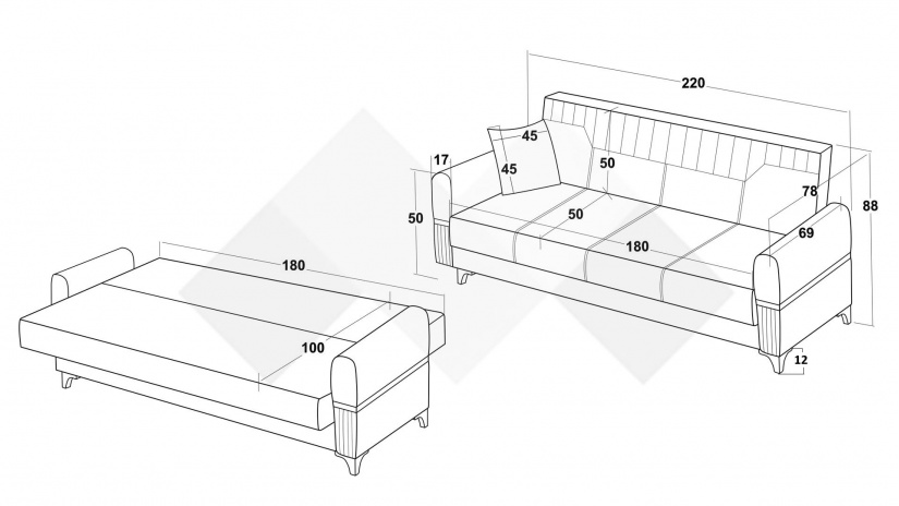 Диван Верино триместни червен - изглед 5 - МебелМаг Диван Верино триместни червен - изглед 5