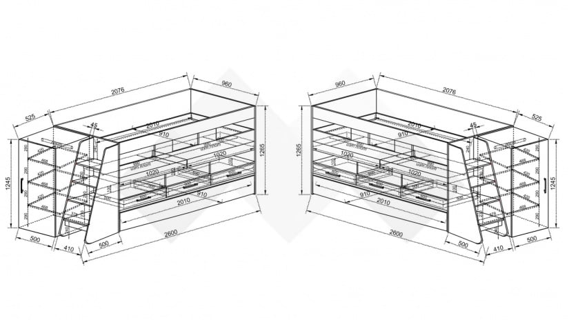 Двуетажно легло Франк с включени матраци Бонел 90/200 дъб артисан с бял гланц - изглед 9