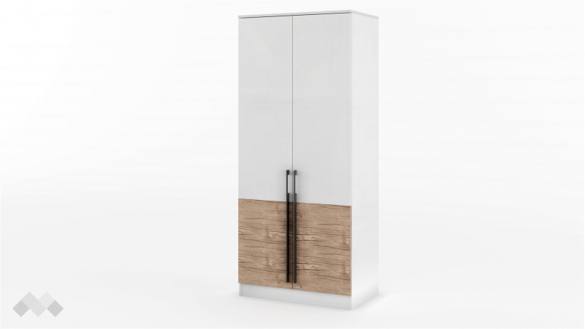 Гардероб Калифорния двукрилни бял с бял гланц и антик - изглед 1