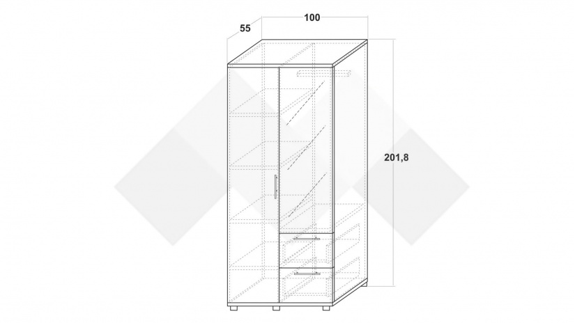 Гардероб Ламела двукрилни дъб канела с дъб ламела и черно шагре - изглед 3