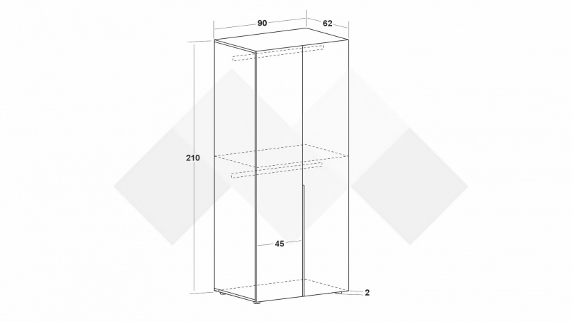 Гардероб Огняна двукрилни орех осло - изглед 3