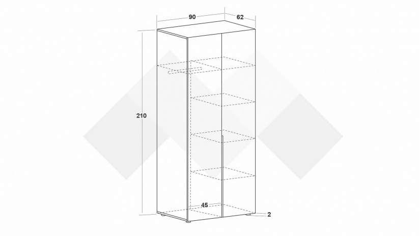 Гардероб Огняна двукрилни орех осло - изглед 3