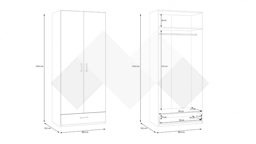Гардероб Беатрис двукрилни бял - изглед 7 - МебелМаг Гардероб Беатрис двукрилни бял - изглед 7