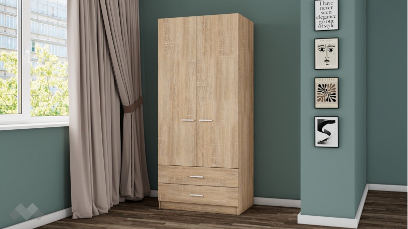 Гардероб Арго двукрилни дъб сонома - изглед 1 - МебелМаг Гардероб Арго двукрилни дъб сонома - изглед 1