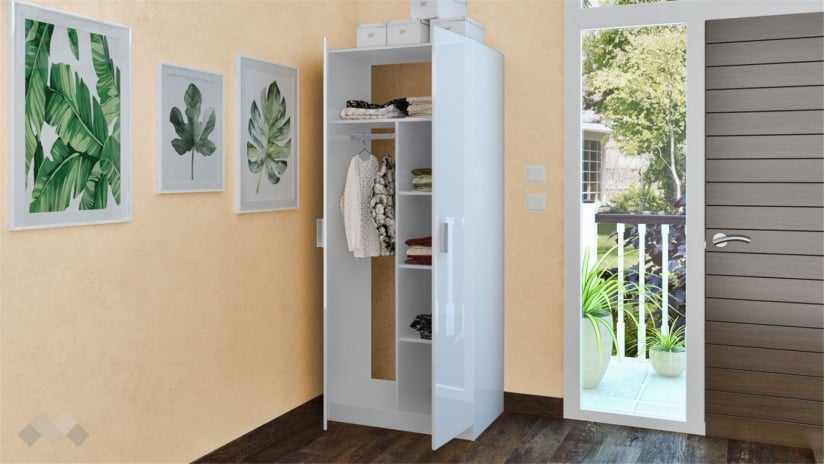 Гардероб Шайн двукрилни бял гланц - изглед 2 - МебелМаг Гардероб Шайн двукрилни бял гланц - изглед 2