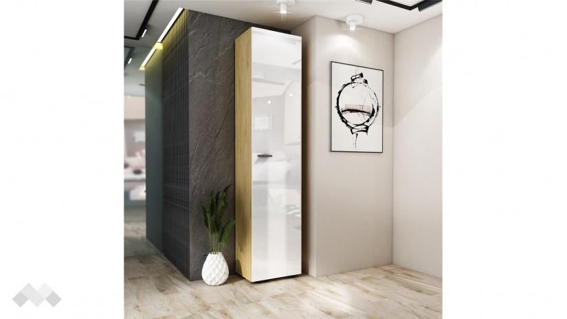 Гардероб Еко еднокрилни златен дъб с бял гланц - изглед 1