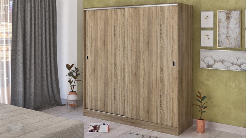 Гардероб Глендейл с плъзгащи врати тъмна сонома - изглед 1 - МебелМаг Гардероб Глендейл с плъзгащи врати тъмна сонома - изглед 1